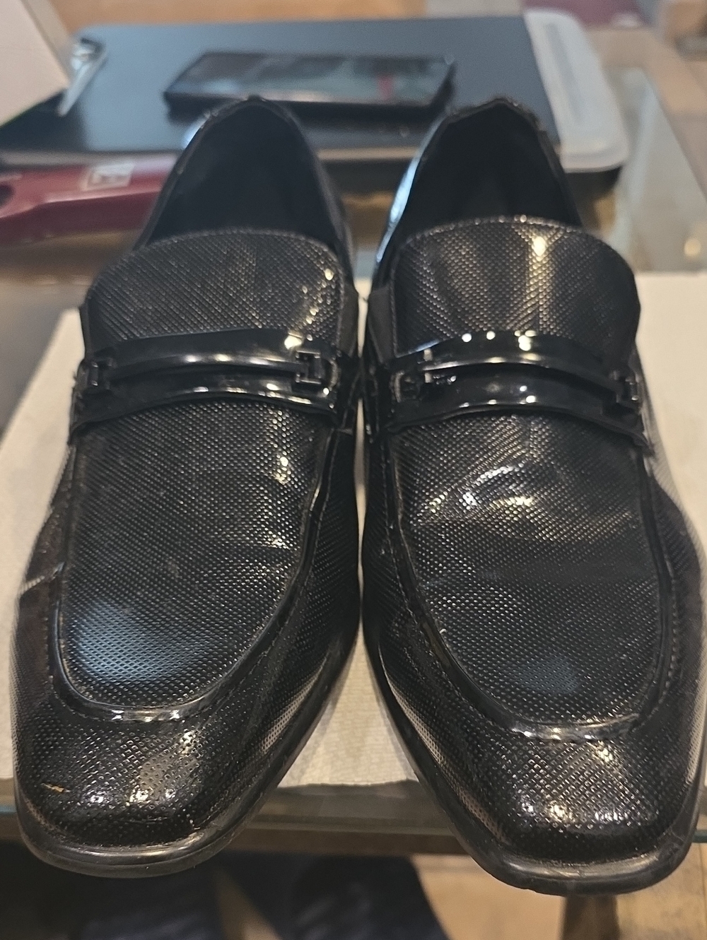 Kenneth Cole Reaction Black Textured Patent Loafers